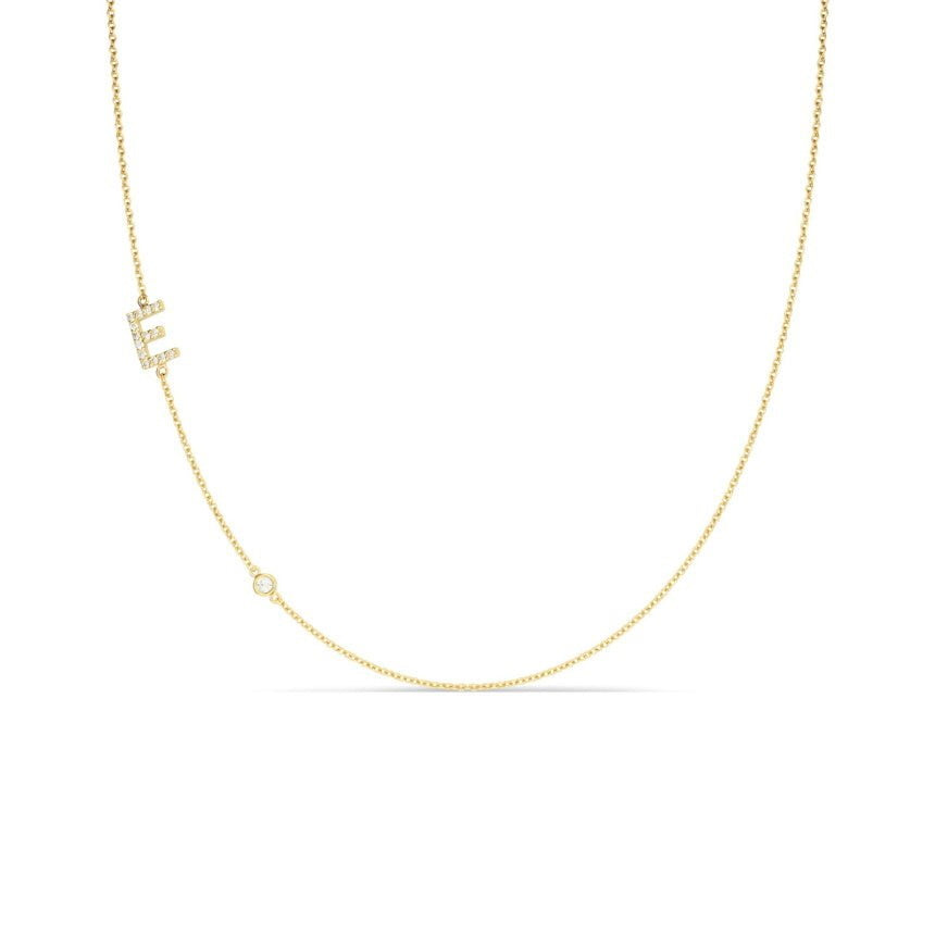 Asymmetrical Initial Necklace with Diamond - Alexis Jae Jewelry