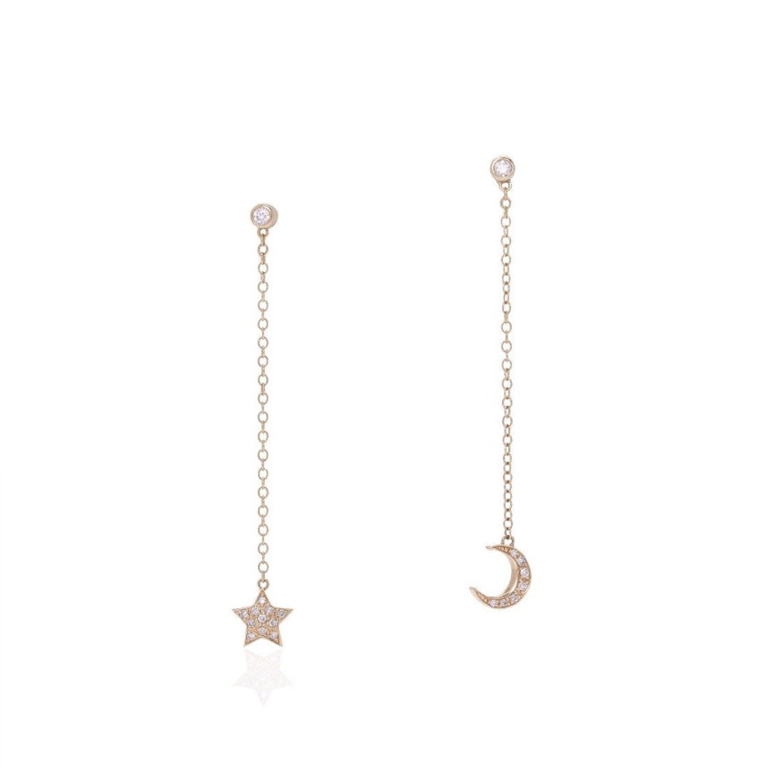 Mismatched Moon and Star Dangle Earrings - Alexis Jae Jewelry