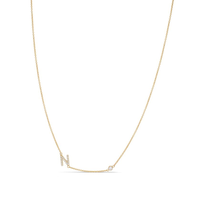 Small Diamond Letter Necklace - 14K Rose Gold