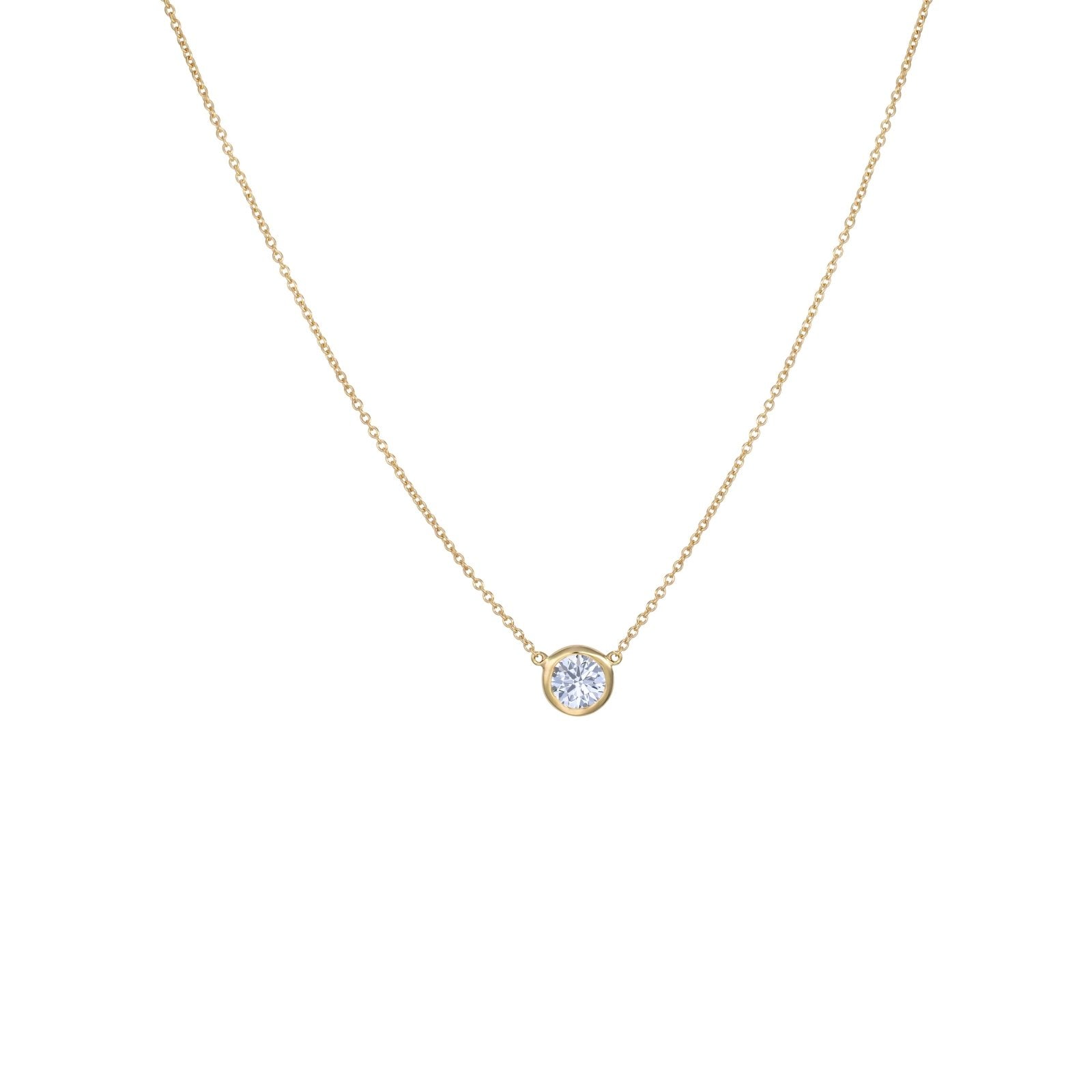 14K Gold Large Bezel Set Diamond Solitaire Necklace - Alexis Jae