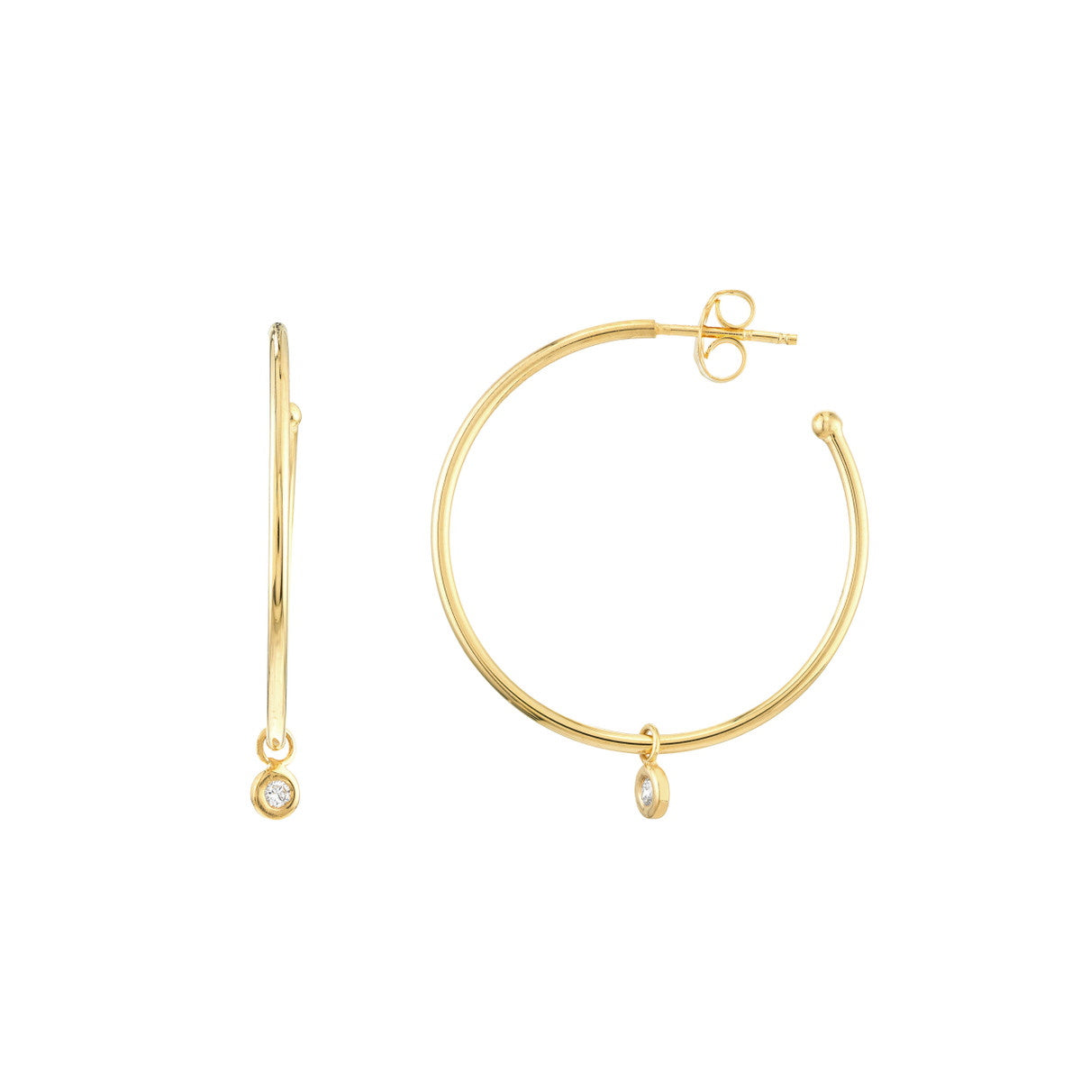 Gold Hoop Earrings With Single Diamond - Alexis Jae Jewelry