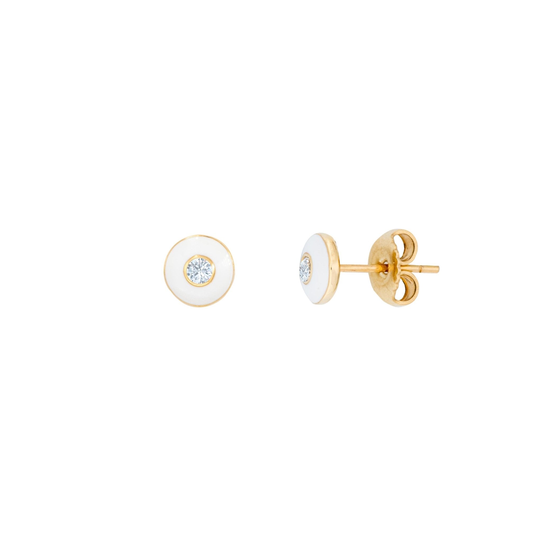 14K Gold Diamond and White Enamel Earrings - Alexis Jae