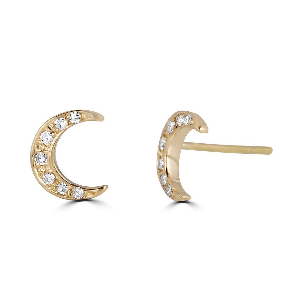 Diamond Moon Stud Earrings - Alexis Jae Jewelry