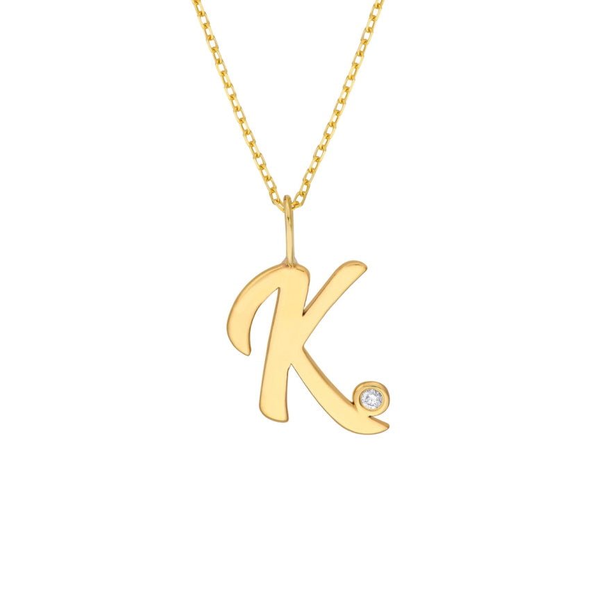 14K Gold Initial Necklace with Diamond - Alexis Jae Jewelry