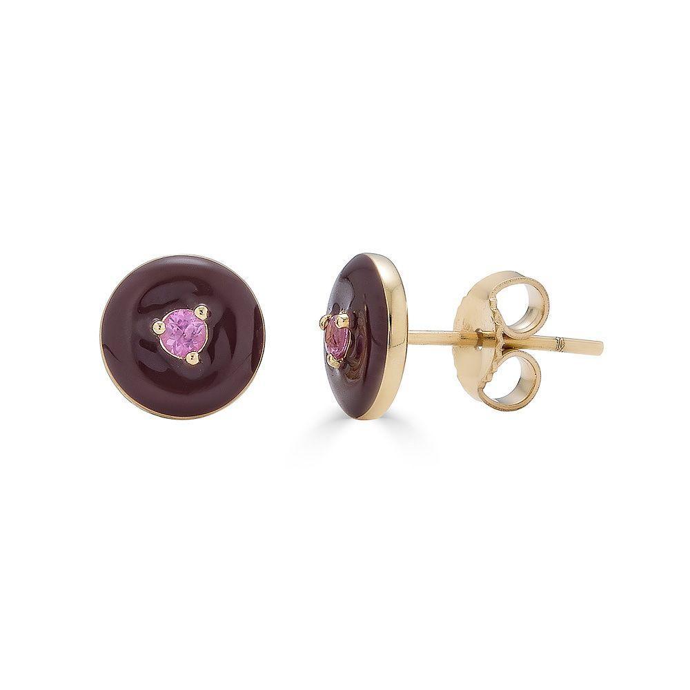 14K Gold Purple Enamel and Pink Sapphire Studs - Alexis Jae