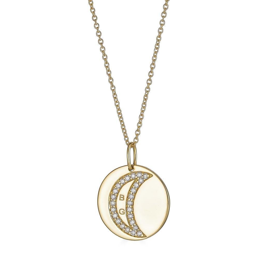 18K Gold Diamond Moon & Initials Pendant - Alexis Jae