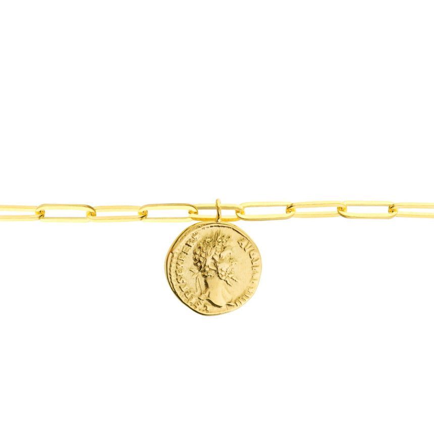Coin Bracelet GoldPaperclip Bracelet With Charm - Alexis Jae Jewelry