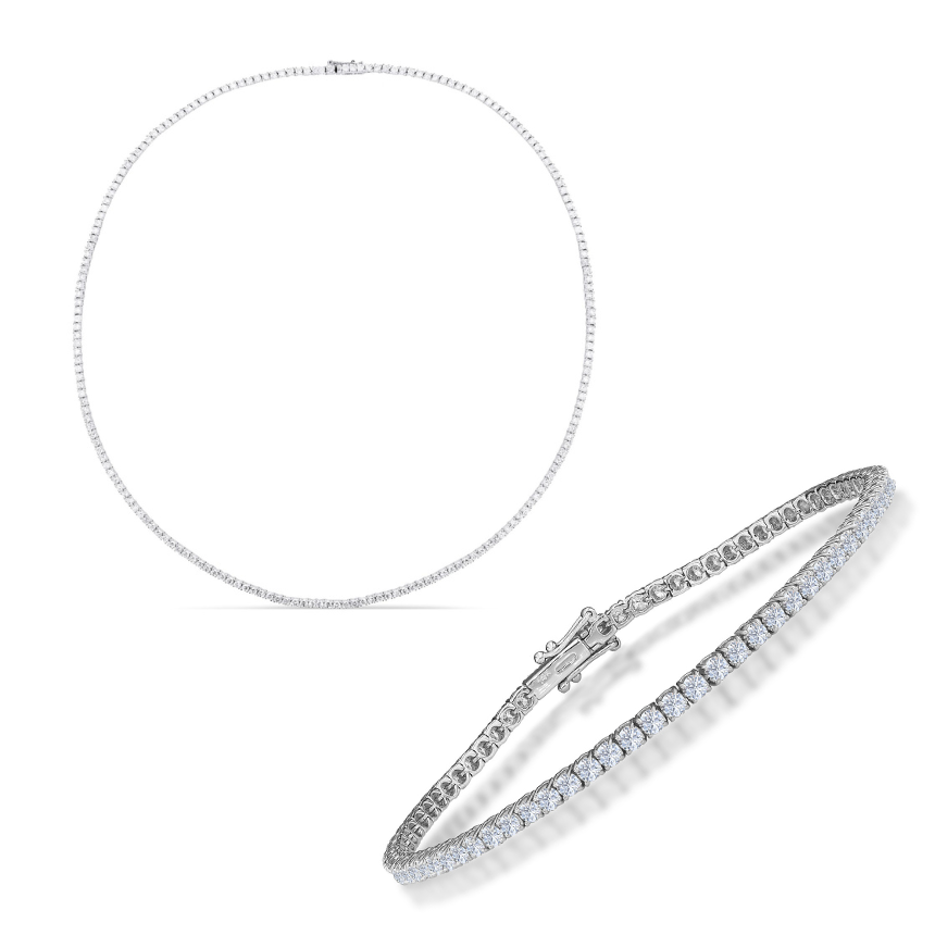 Diamond tennis necklace and bracelet set Clearance