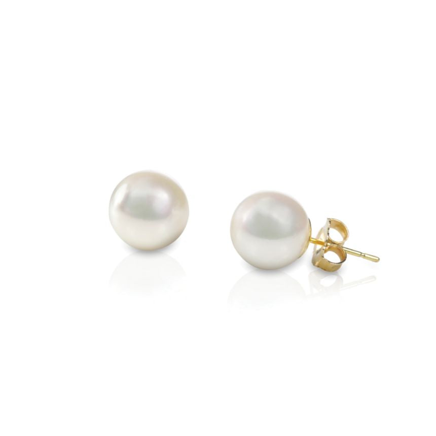 Yellow Gold Pearl Stud Earrings - Alexis Jae Jewelry